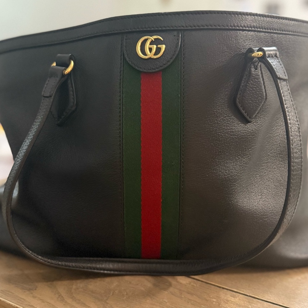 Gucci Black Tote with Red and Green Stripe